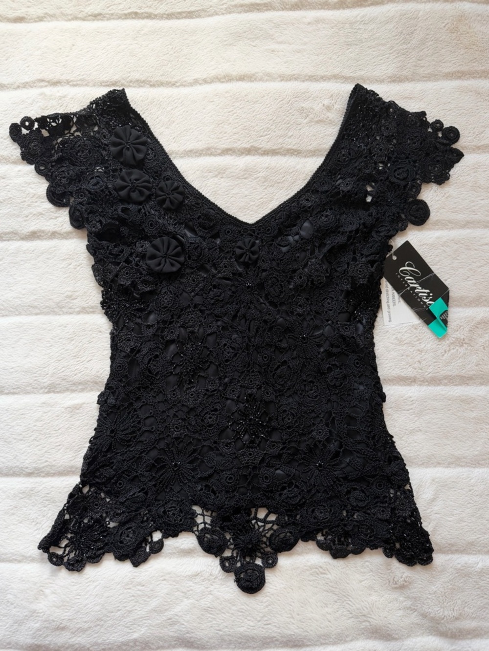 NWT Deadstock Y2K Crochet Beaded Tank Black Size 8